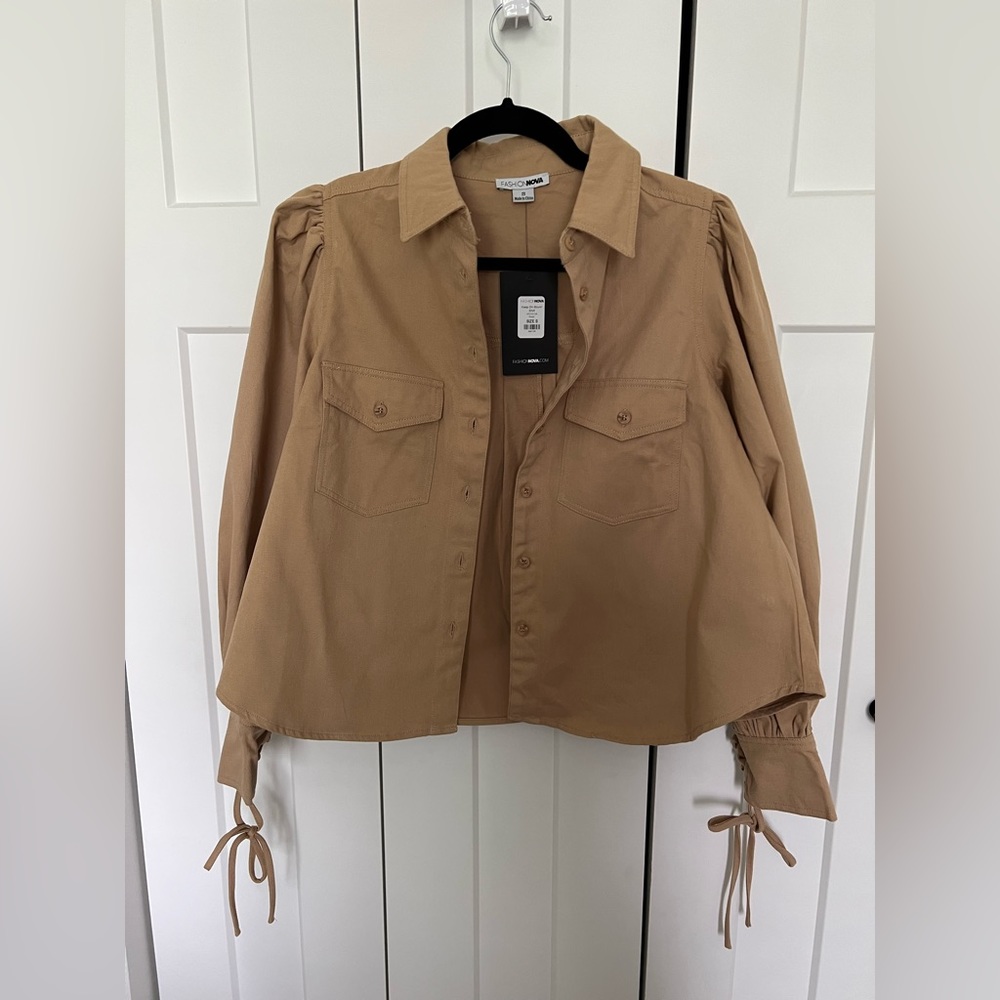Tan button down shirt